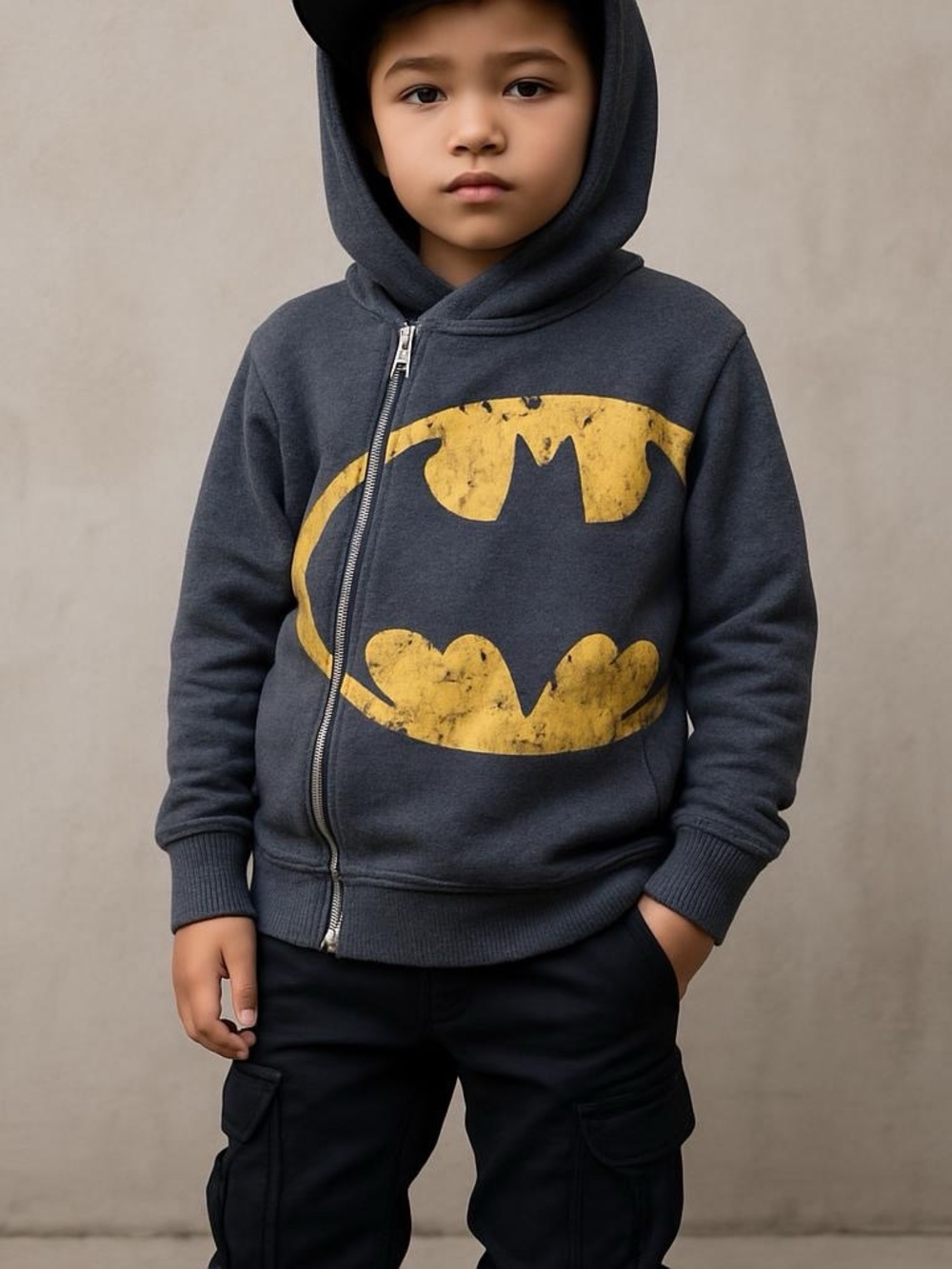 Batman Gray Hoodie with Gold Sign unique side zipper Youth Size L